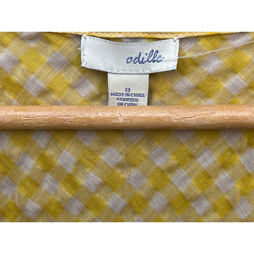 Odille Anthropologie Yellow Gingham Wrap Top Sleeveless V-Neck Side Tie - Picture 3 of 5
